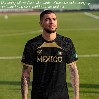 Mexico Black Gold Aztec Pattern Heritage Soccer Jersey