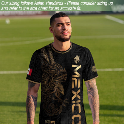 Mexico Black Gold Eagle Aztec Warrior Heritage Soccer Jersey Bundle