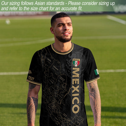 Custom Mexico Black Gold Soccer Jersey with Detailed Heritage Map Design