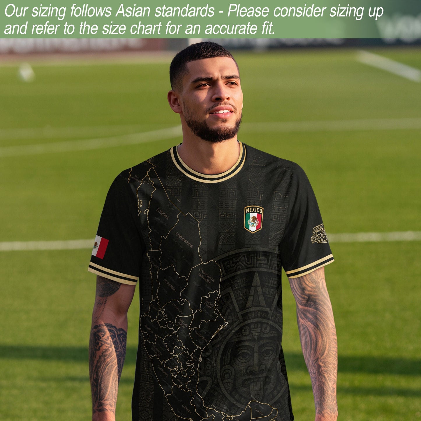 Mexico Black Gold Map Aztec Calendar Heritage Soccer Jersey