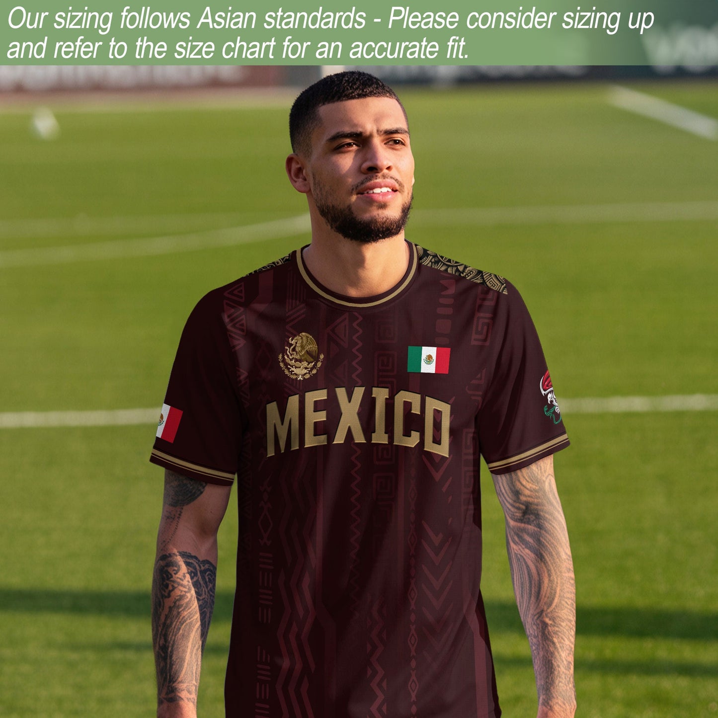 Mexico Burgundy Gold National Emblem Soccer Jersey