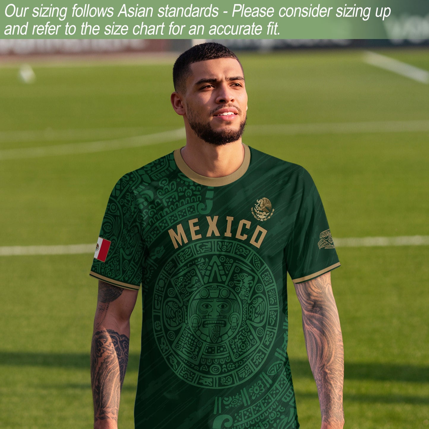 Mexico Green Gold Aztec Calendar Heritage National Pride Jersey
