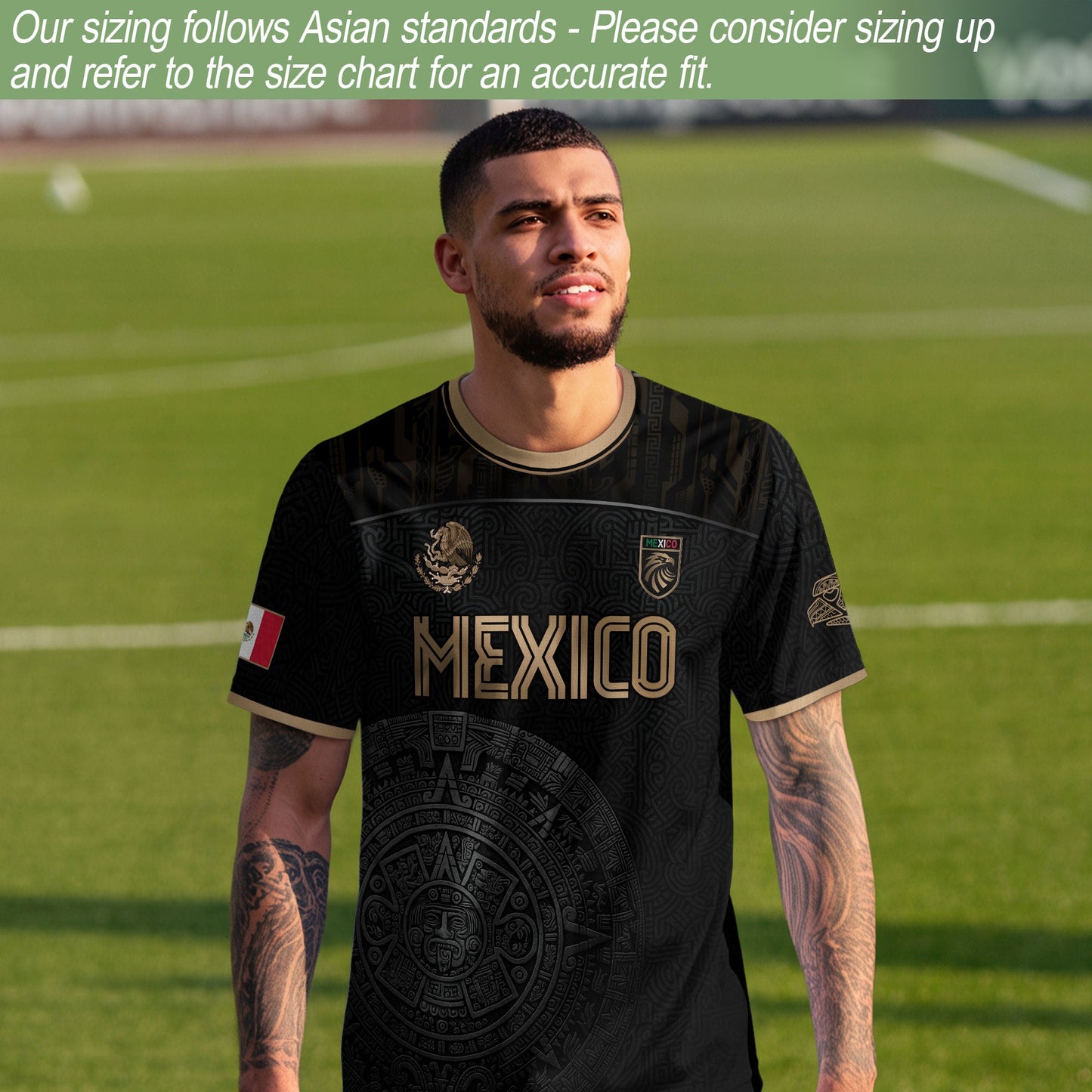 Mexico Black Gold Aztec Calendar Heritage Soccer Jersey