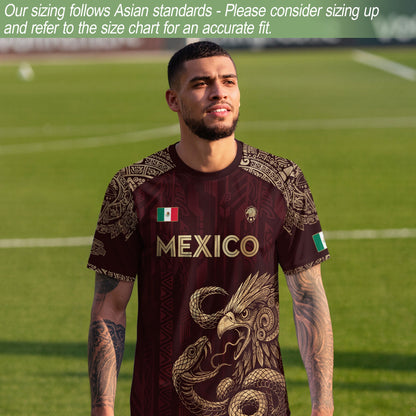 Mexico Red Gold Eagle And Serpent Heritage Soccer Jersey