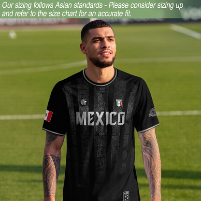 Mexico Black Silver Aztec Pattern Heritage Soccer Jersey