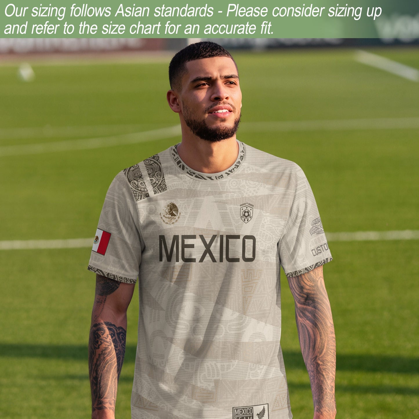 Custom Mexico Beige Aztec Pattern Soccer Jersey
