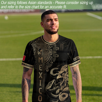 Custom Mexico Jersey Black Gold Eagle Serpent Aztec Warrior Design