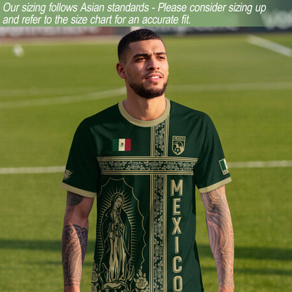 Mexico Soccer Jersey Green Gold Guadalupe Cross Design