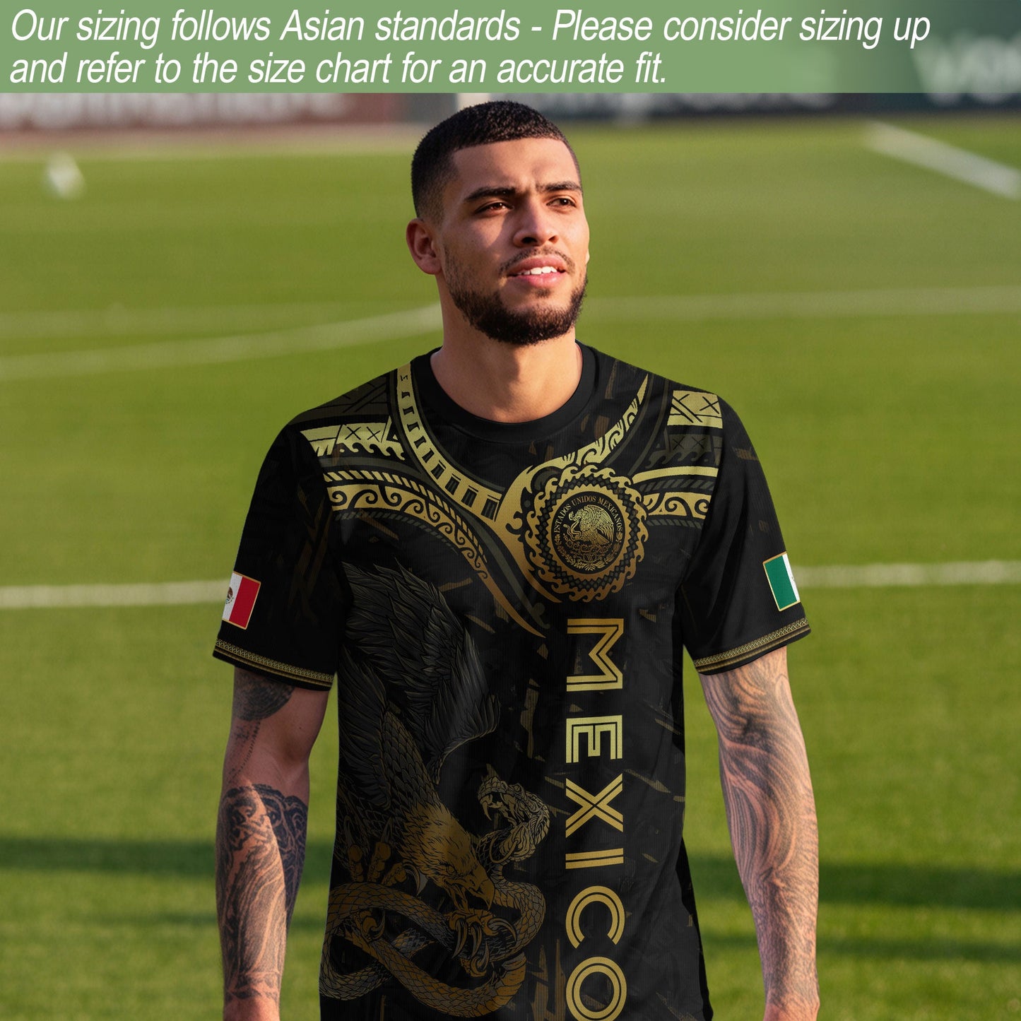 Mexico Soccer Jersey Black Gold Eagle Serpent Aztec Design