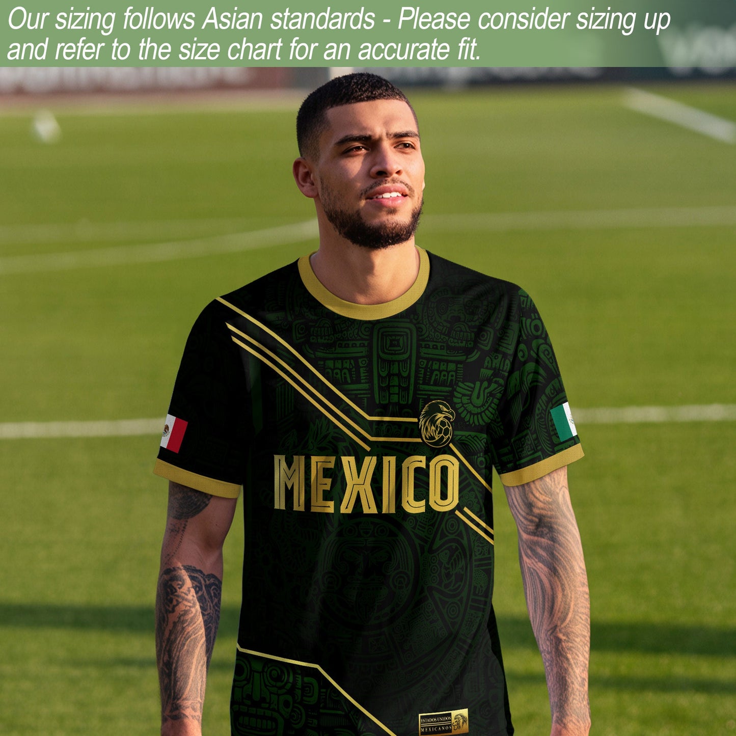 Mexico Soccer Jersey Black Green Gold Aztec Heritage Design