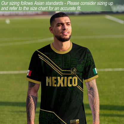 Mexico Soccer Jersey Black Green Gold Aztec Heritage Design