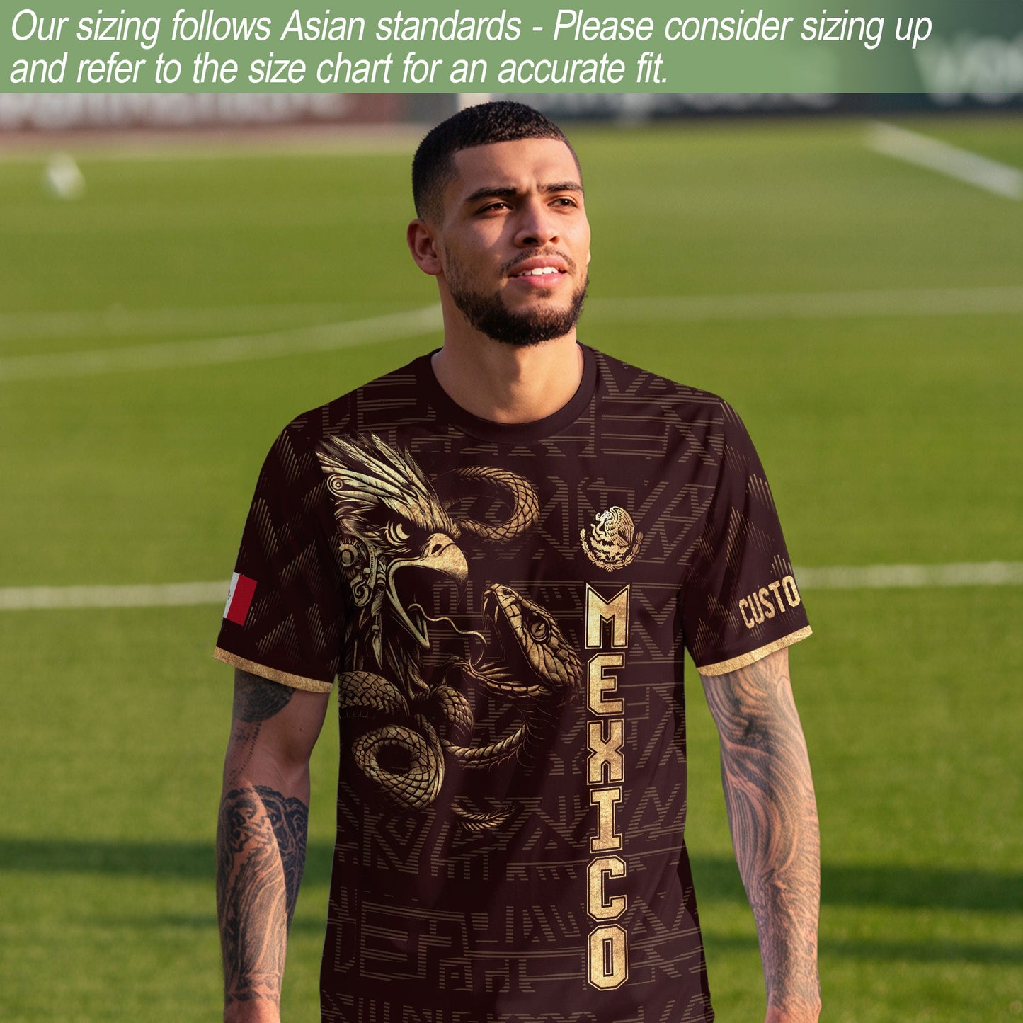 Custom Mexico Soccer Jersey Burgundy Gold Aztec Eagle Design