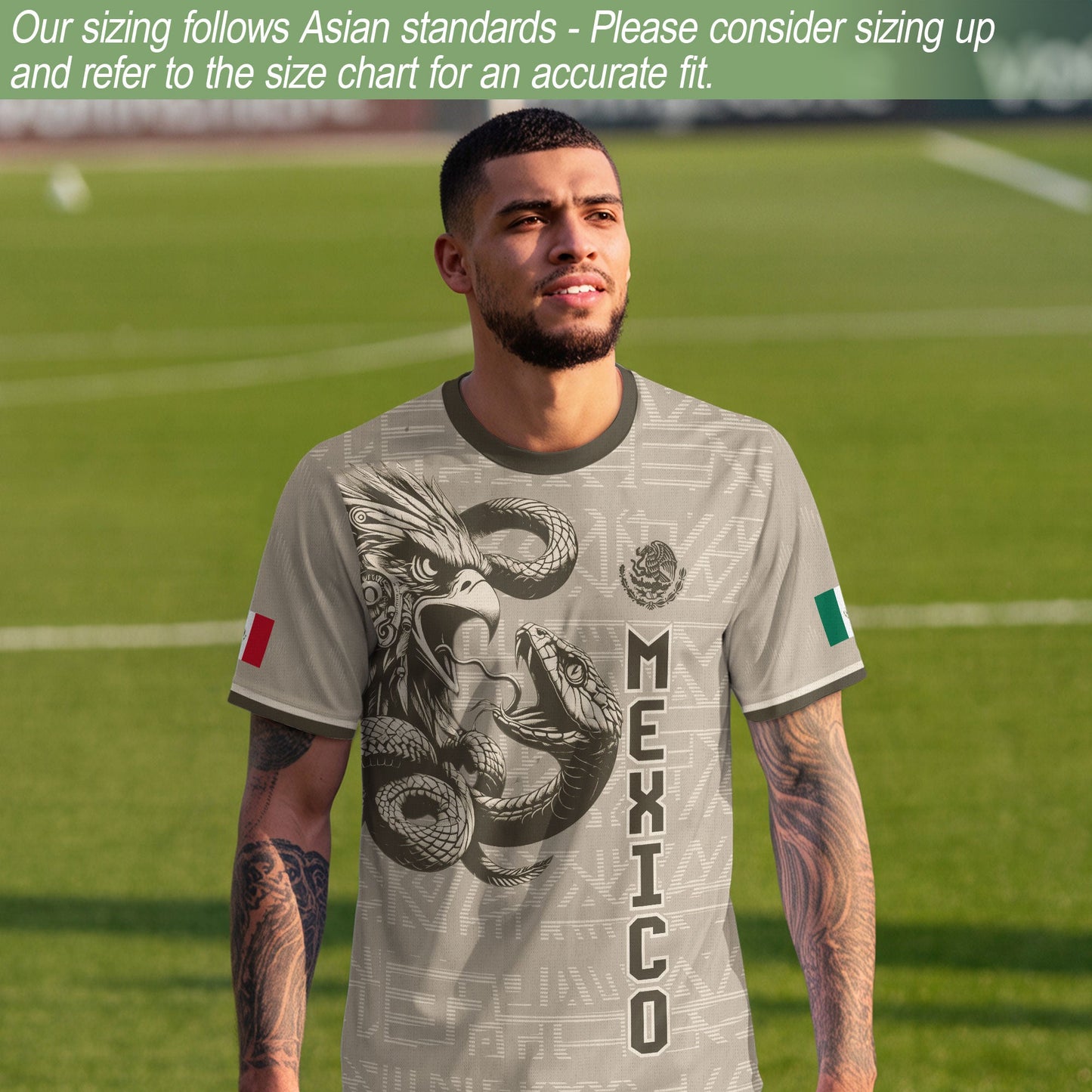 Custom Mexico Soccer Jersey Beige Aztec Eagle Design
