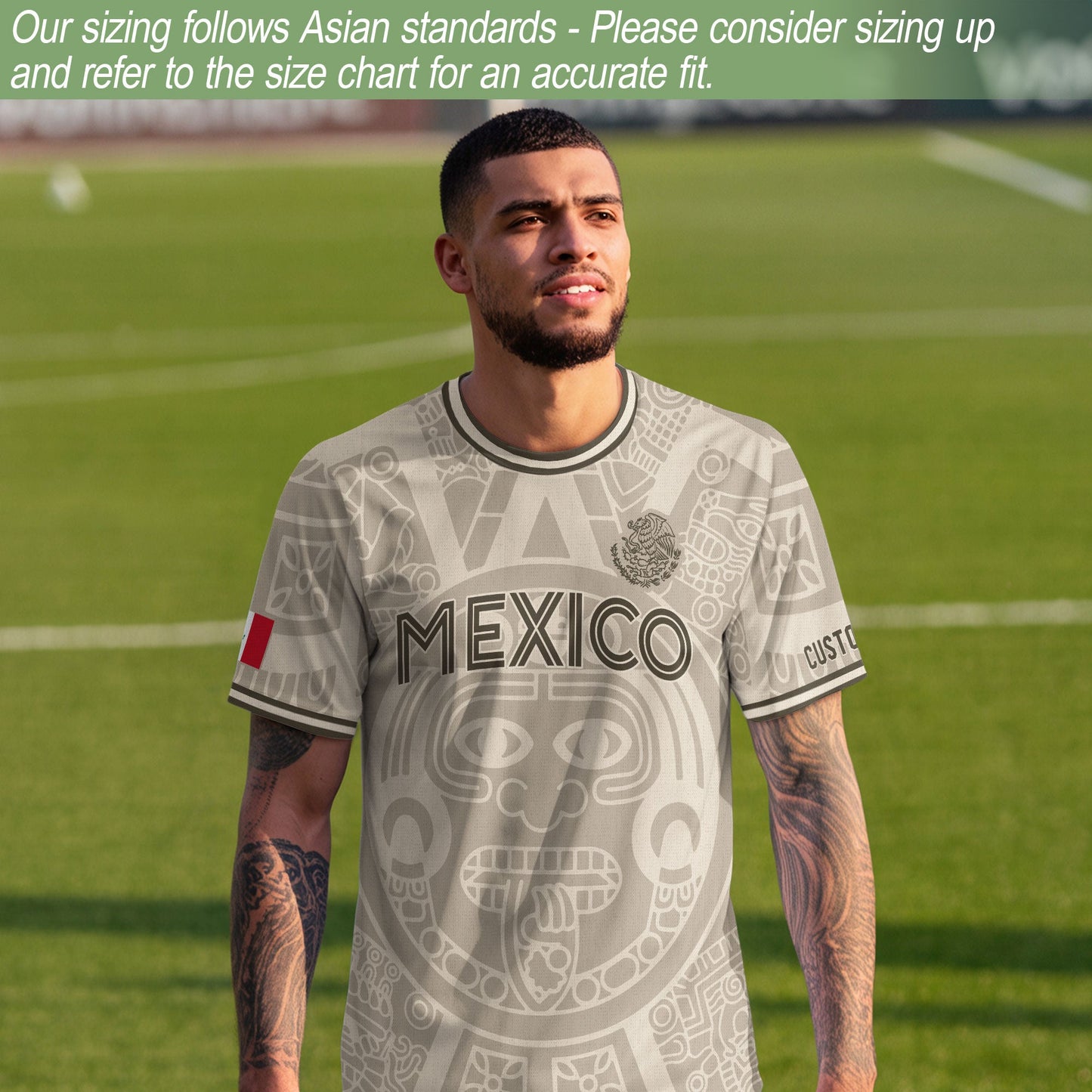 Custom Mexico Soccer Jersey Beige Brown Aztec Calendar Design
