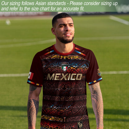 Mexico Soccer Jersey Red Multitone Aztec Calendar & Eagle Crest