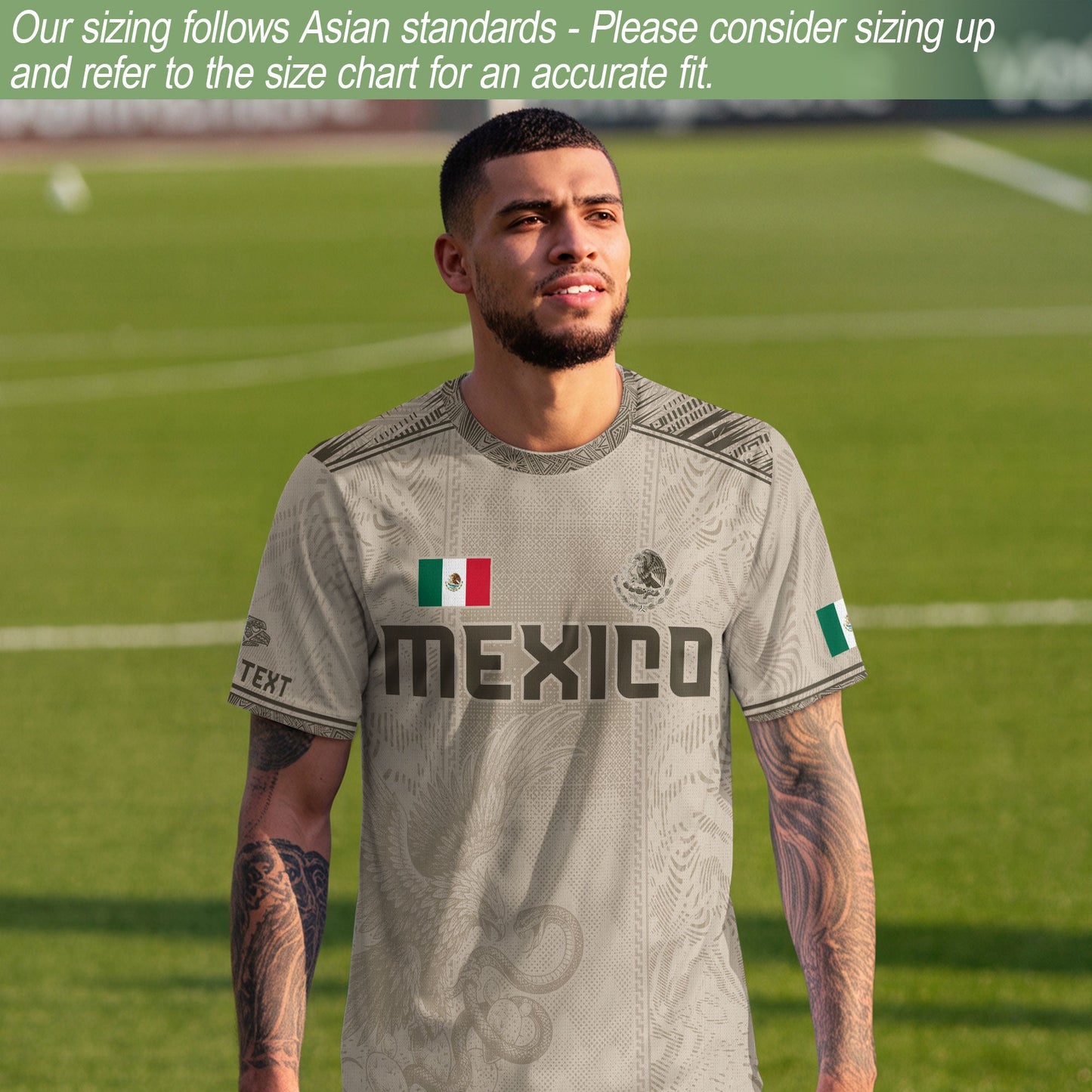 Custom Mexico Beige Eagle Aztec Calendar Soccer Jersey