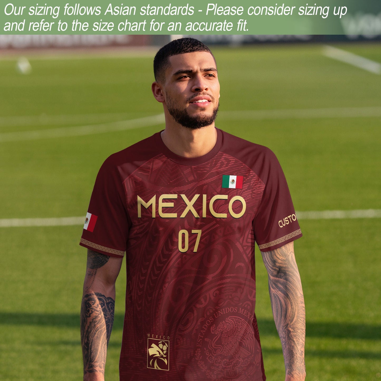 Custom Mexico Soccer Jersey Burgundy Gold Eagle Pattern Design