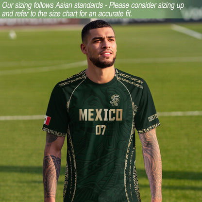 Custom Mexico Soccer Jersey Dark Green Gold Aztec Eagle Design