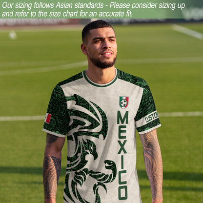 Custom Mexico Soccer Jersey Beige Green Aztec Design