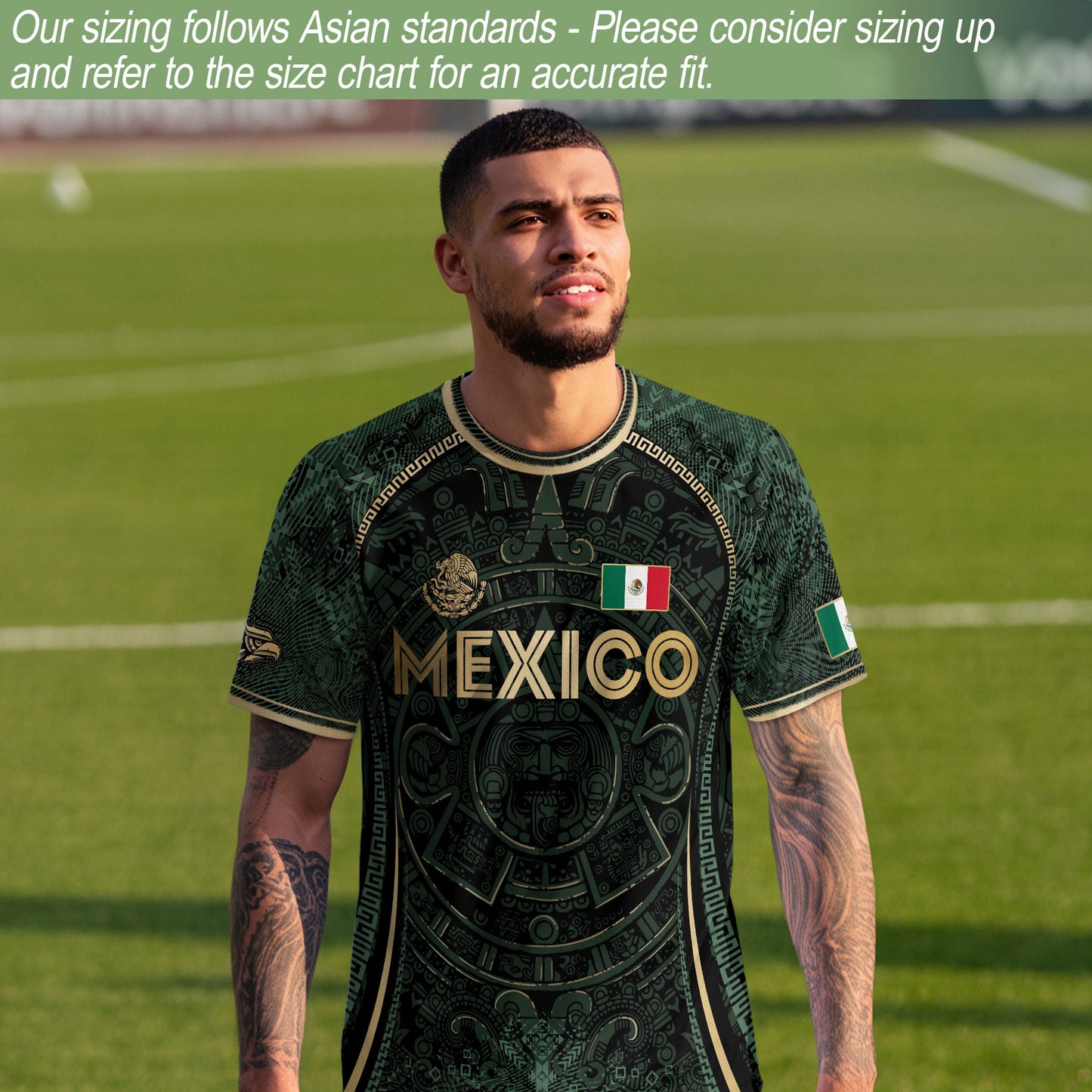 Mexico Soccer Jersey Green Aztec Calendar Heritage Design
