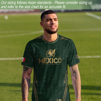 Mexico Green Aztec Pattern Eagle Emblem Heritage Soccer Jersey