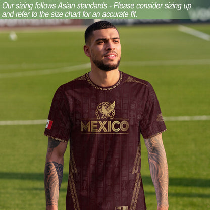Mexico Burgundy Aztec Eagle Emblem Heritage Pride Soccer Jersey