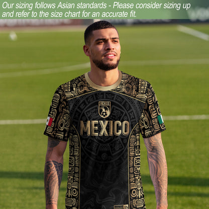 Mexico Aztec Black Gold Limited Edition Eagle Pattern Soccer Jersey