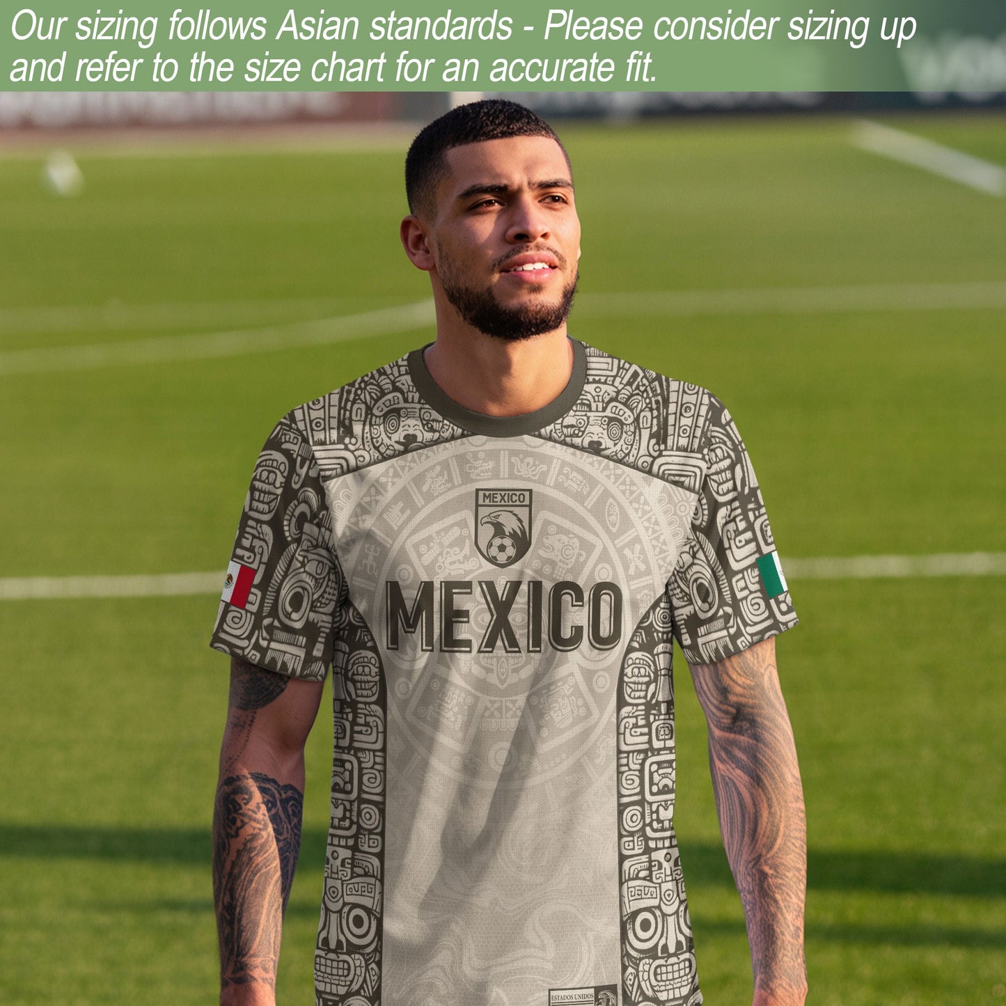 Mexico Aztec Heritage Vintage Beige Olive Eagle Pattern Soccer Jersey