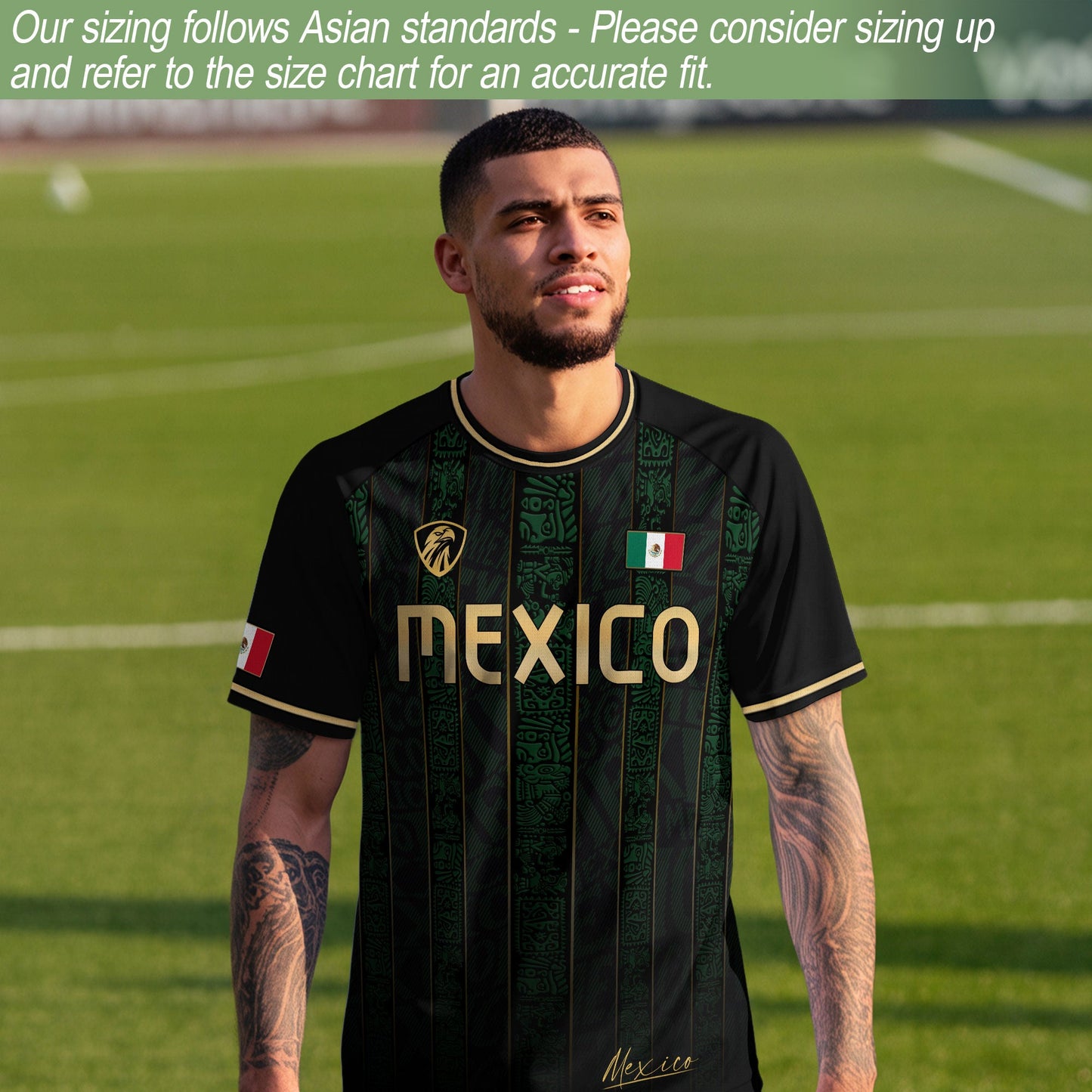Mexico Green Black Aztec Ancient Heritage National Seal Mens Football Soccer Jersey