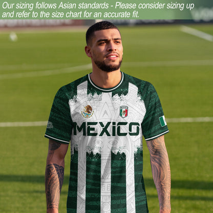 Mexico White Green Aztec Calendar Sun God Heritage National Soccer Jersey
