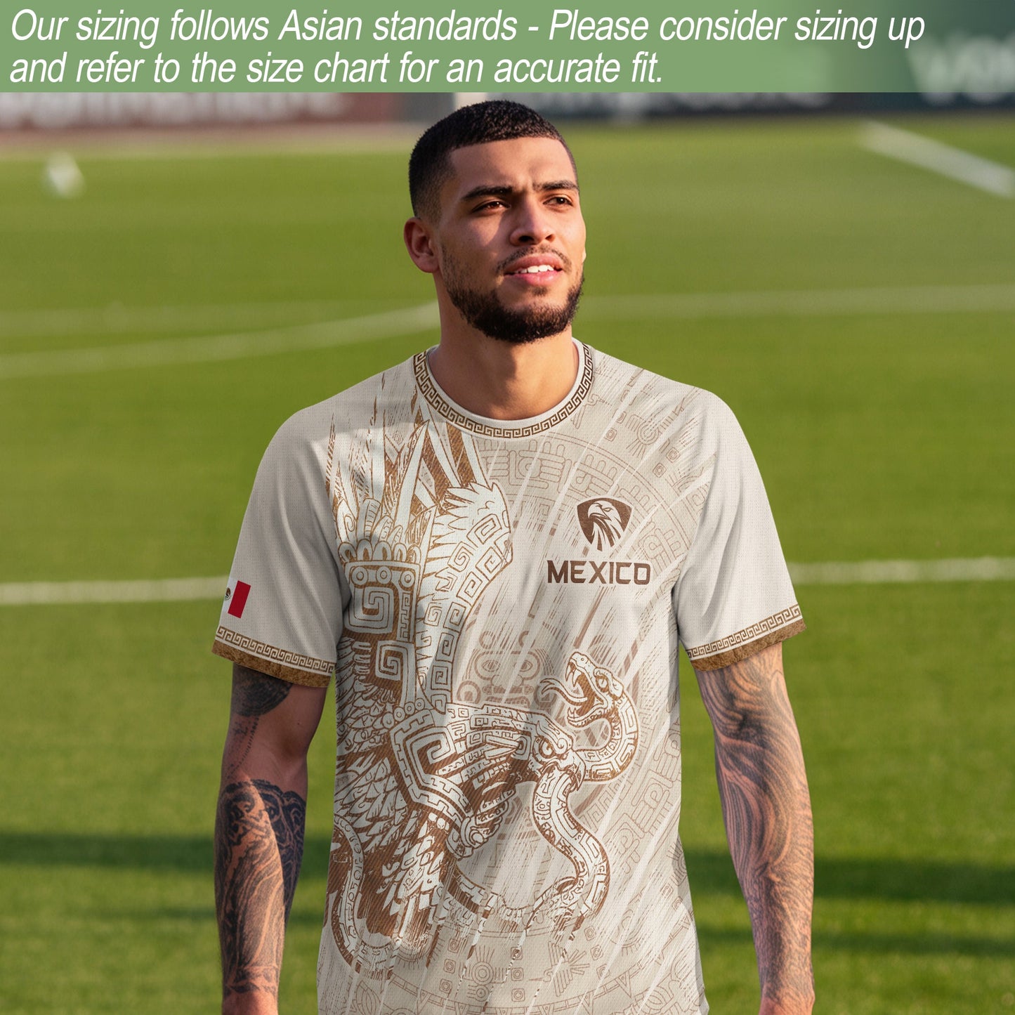 Mexico Cream Aztec Eagle Snake Ancient Art Heritage Mens Soccer Jersey