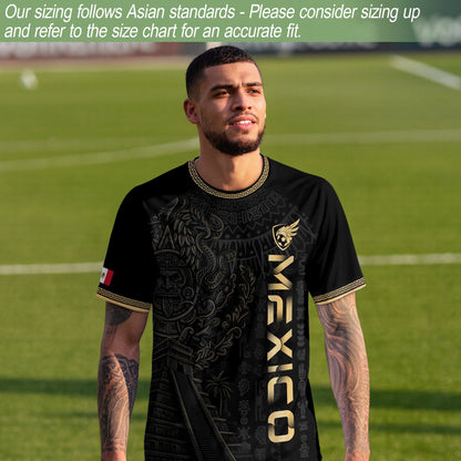 Mexico Black Gold Aztec Pyramid Heritage Mens Football Soccer Jersey