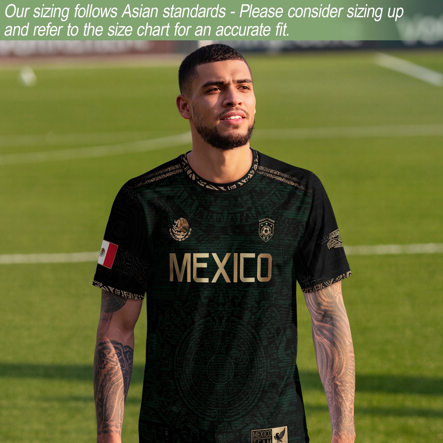 Mexico Heritage Dark Green Gold Vintage Athletic Aztec Calendar Soccer Jersey