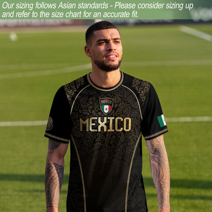 Mexico Heritage Black Tan Arch Design Aztec Empire Pride Graphic Soccer Jersey