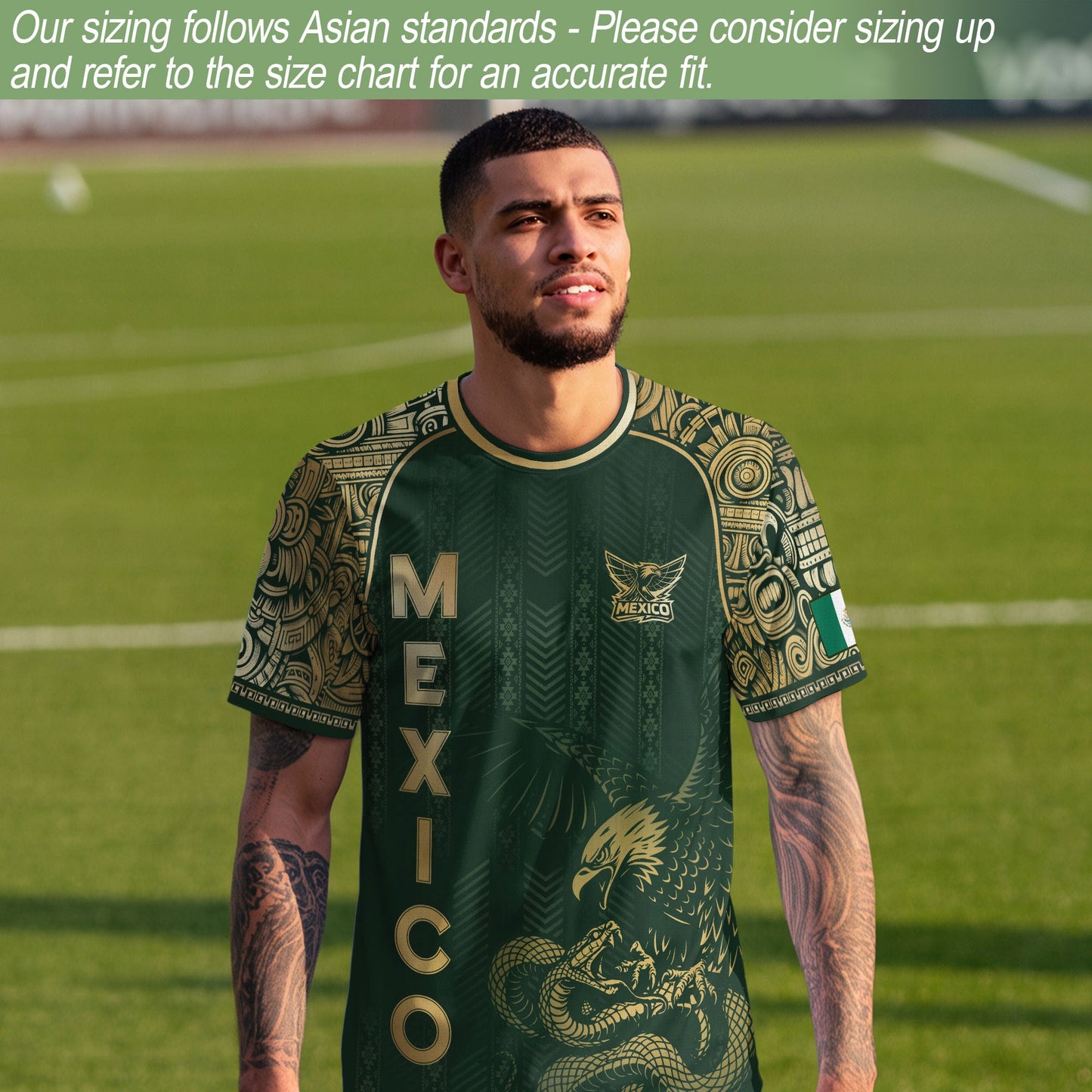 Mexico Heritage Green Gold Eagle Fighting Snake Mythological Soccer Jersey