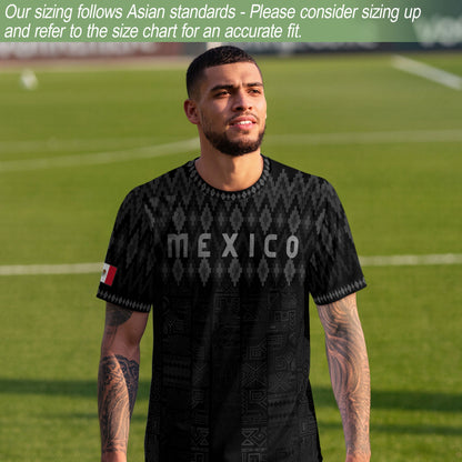 Mexico Heritage Orgullo Mexicano Black Silver Traditional Pattern Eagle Soccer Jersey