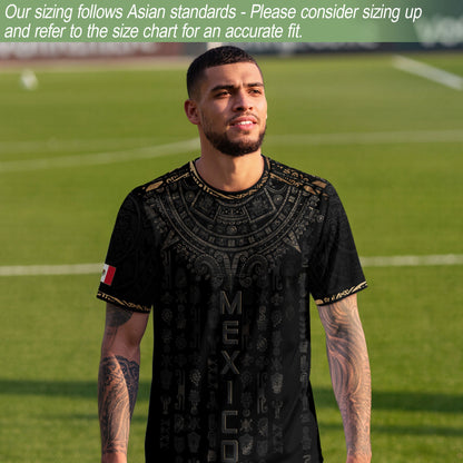 Mexico Heritage Orgullo Mexicano Black Bronze Ancient Mask Aztec Calendar Soccer Jersey