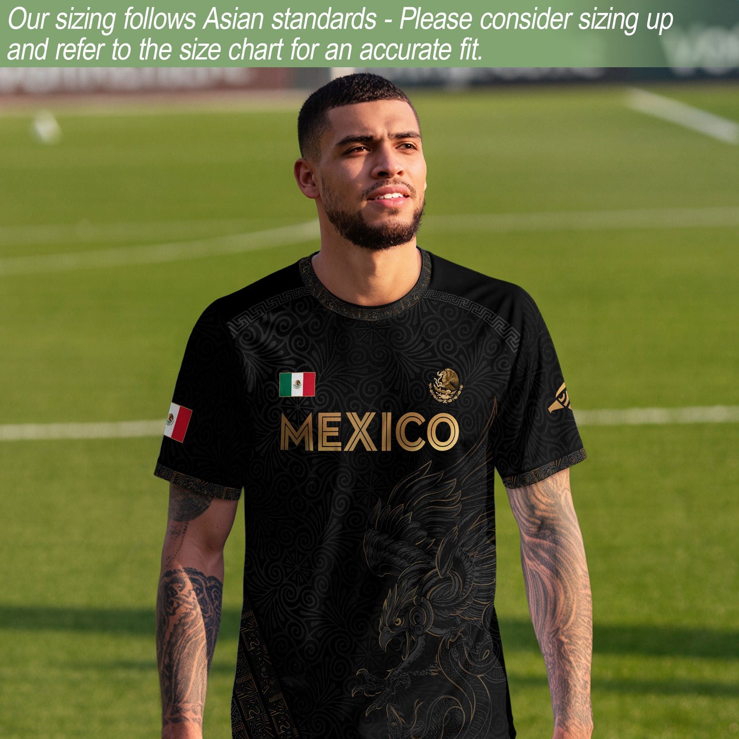 Mexico Heritage Black Gold Eagle Graphic Floral Pattern Pride Soccer Jersey