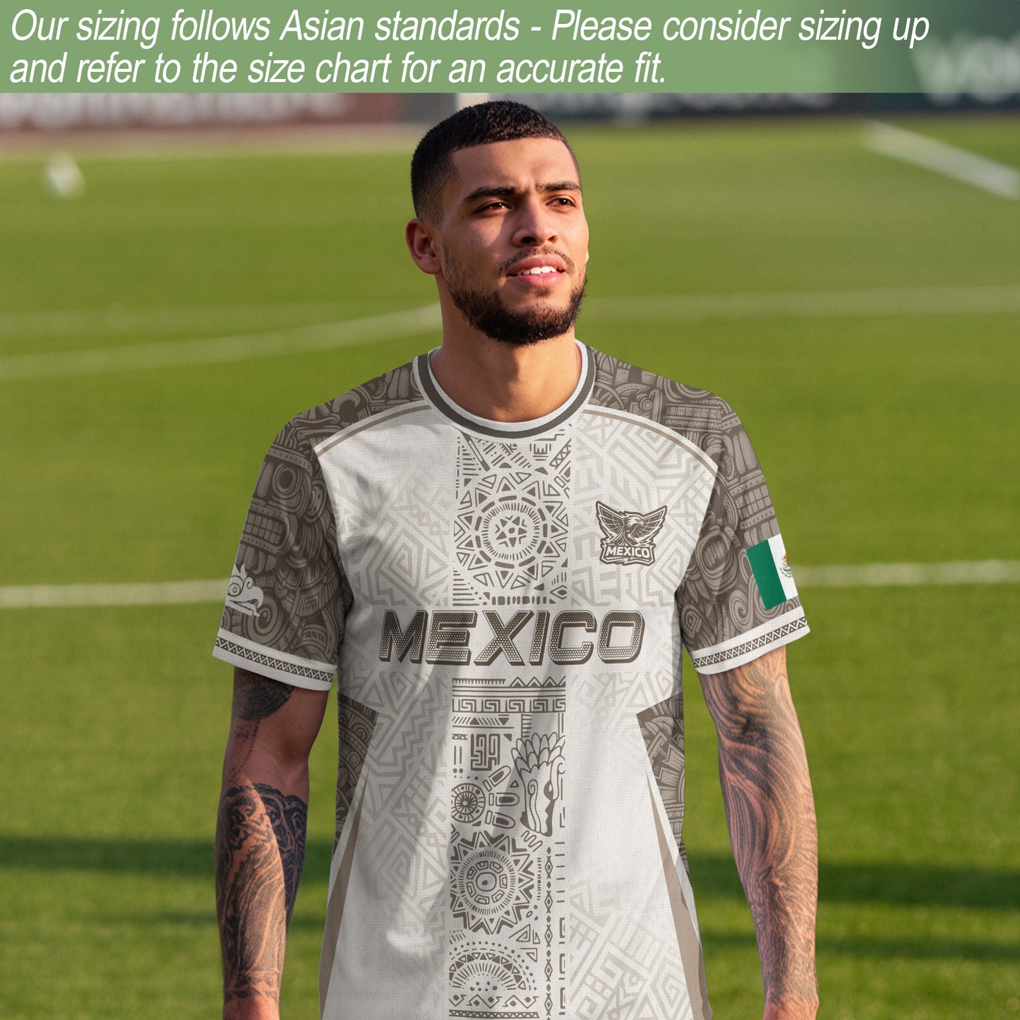 Mexico White Aztec Heritage Pattern Soccer Jersey Mexican Culture Design