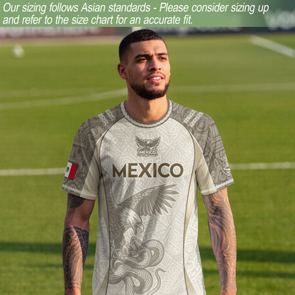 Mexico Beige Aztec Eagle Snake Heritage Soccer Jersey Mexican Pride Design