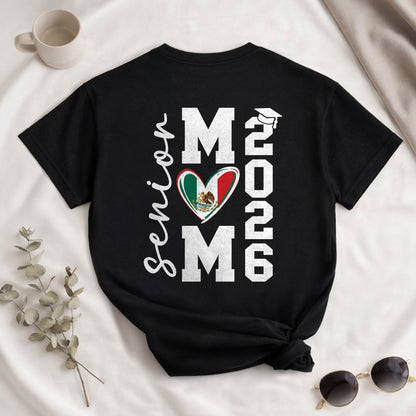 Senior Family Class of 2026 Black T-Shirt - Mexico Flag Heart Graduation Gift Tee