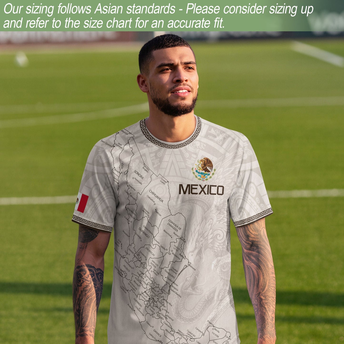 Mexico Soccer Jersey White Map Aztec Heritage Design - Mexico National Team Fan Gift Shirt