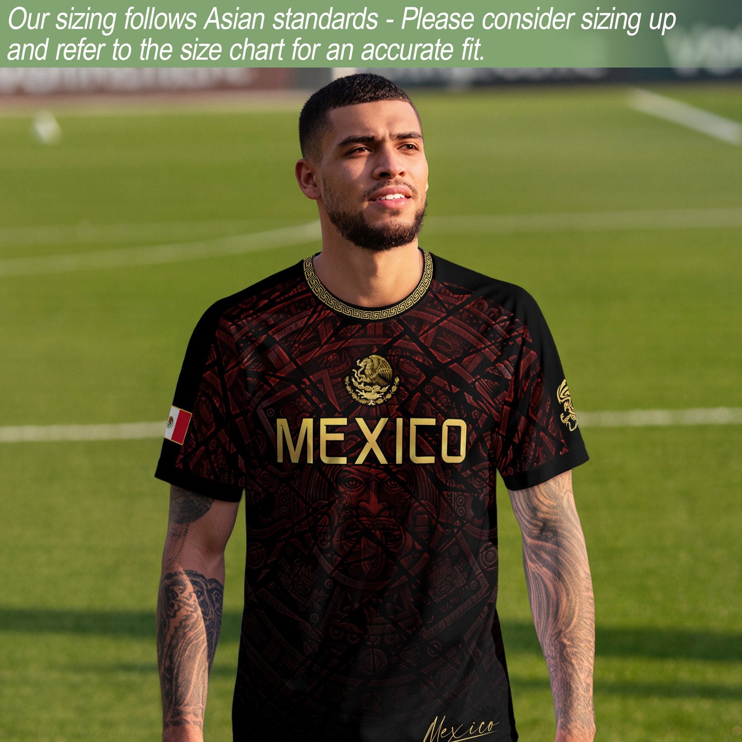 Mexico Football Jersey Maroon Gold Aztec Style – Breathable Shirt for Soccer Fans