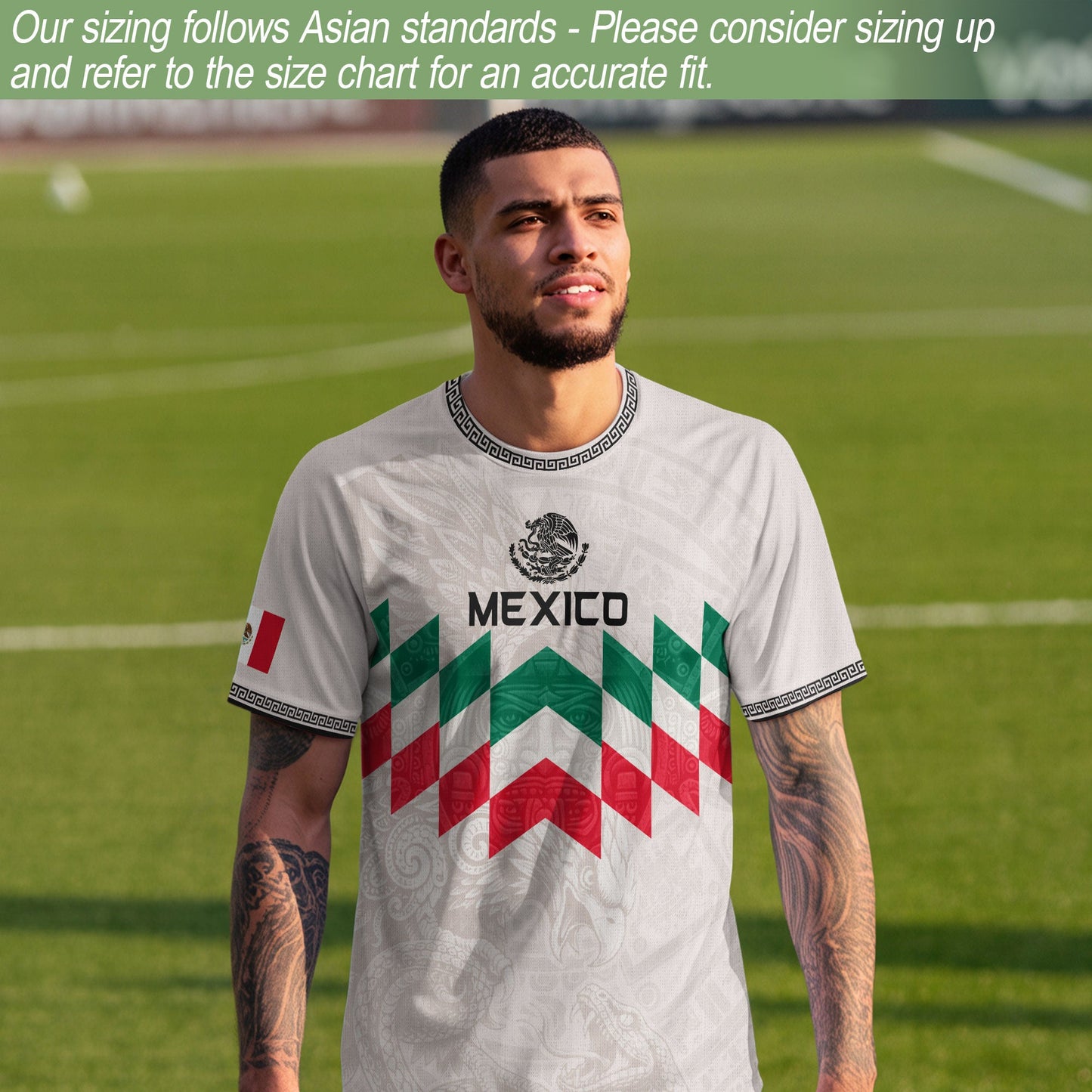 Mexico Soccer Jersey White Chevron Aztec - Mexico National Team Fan Heritage Shirt