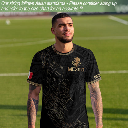 Mexico Soccer Jersey Custom Name - Black & Gold Mexico Map Heritage Football Shirt