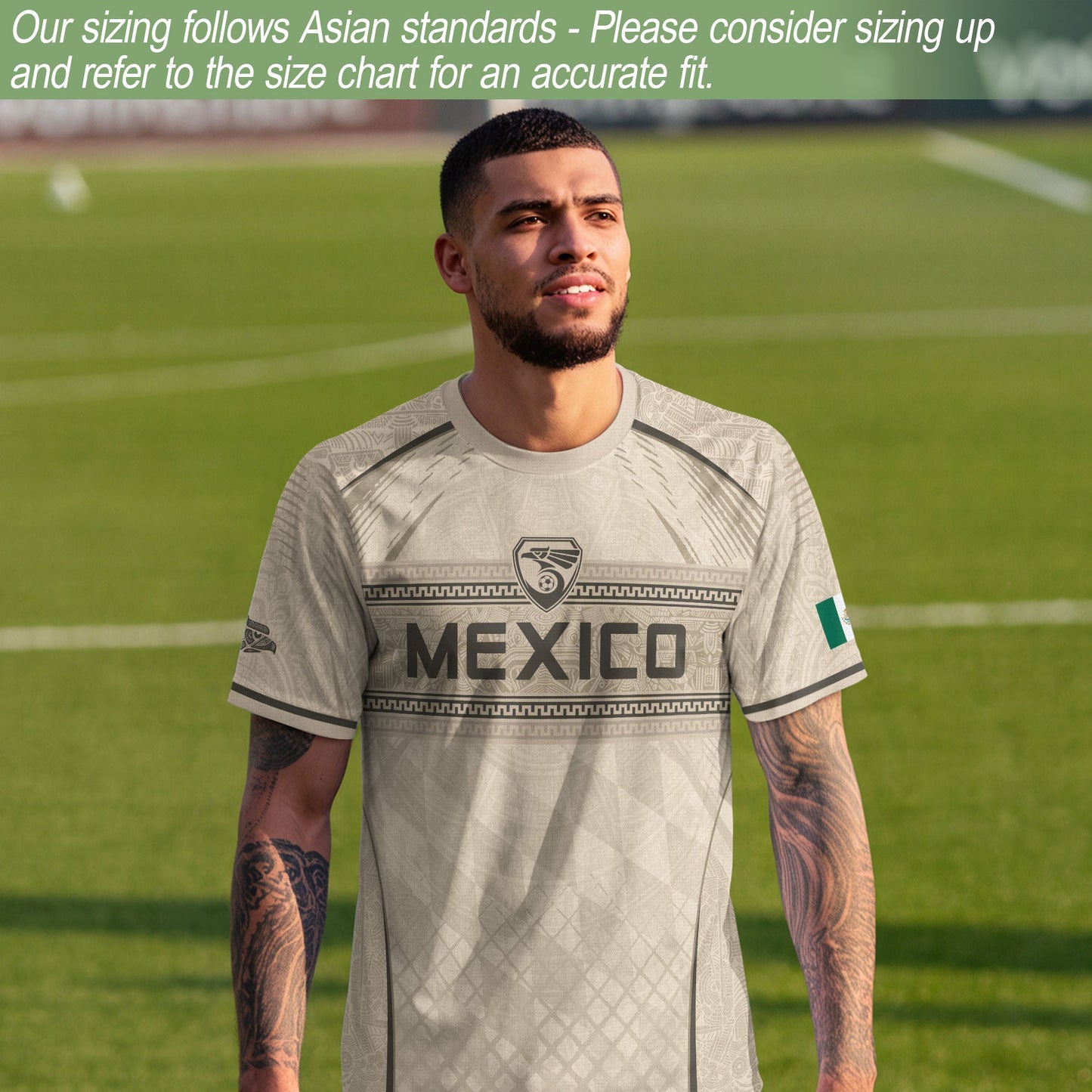 Mexico Soccer Jersey - Beige Vintage Aztec Pattern Heritage Graphic Football Shirt