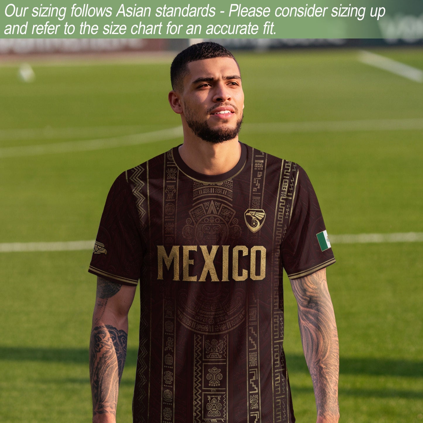 Mexico Soccer Jersey - Maroon & Gold Aztec Sun Stone Heritage Football Shirt