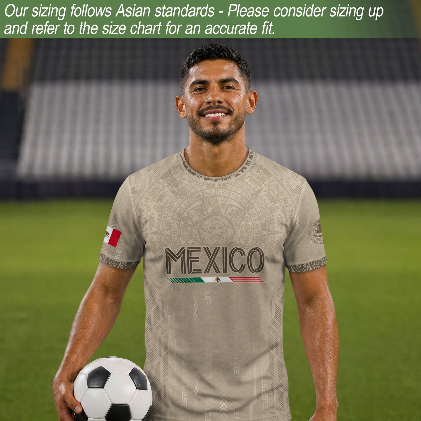 Mexico Soccer Jersey Beige Aztec Calendar Mexican Football Fan Shirt Tee