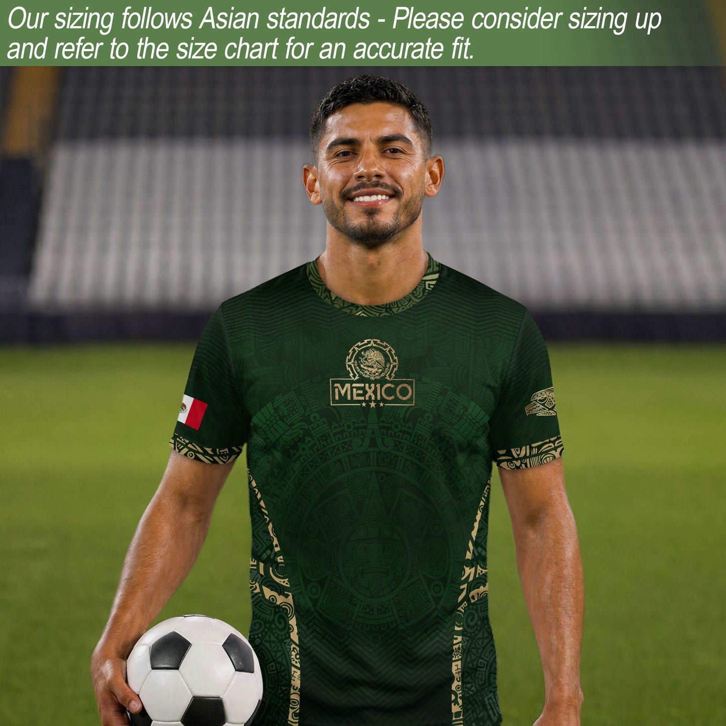 Mexico Soccer Jersey Aztec Sun Calendar Green Gold Football Shirt Men Women