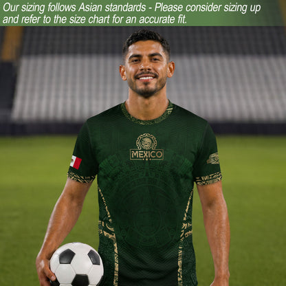 Mexico Soccer Jersey Aztec Sun Calendar Green Gold Football Shirt Men Women